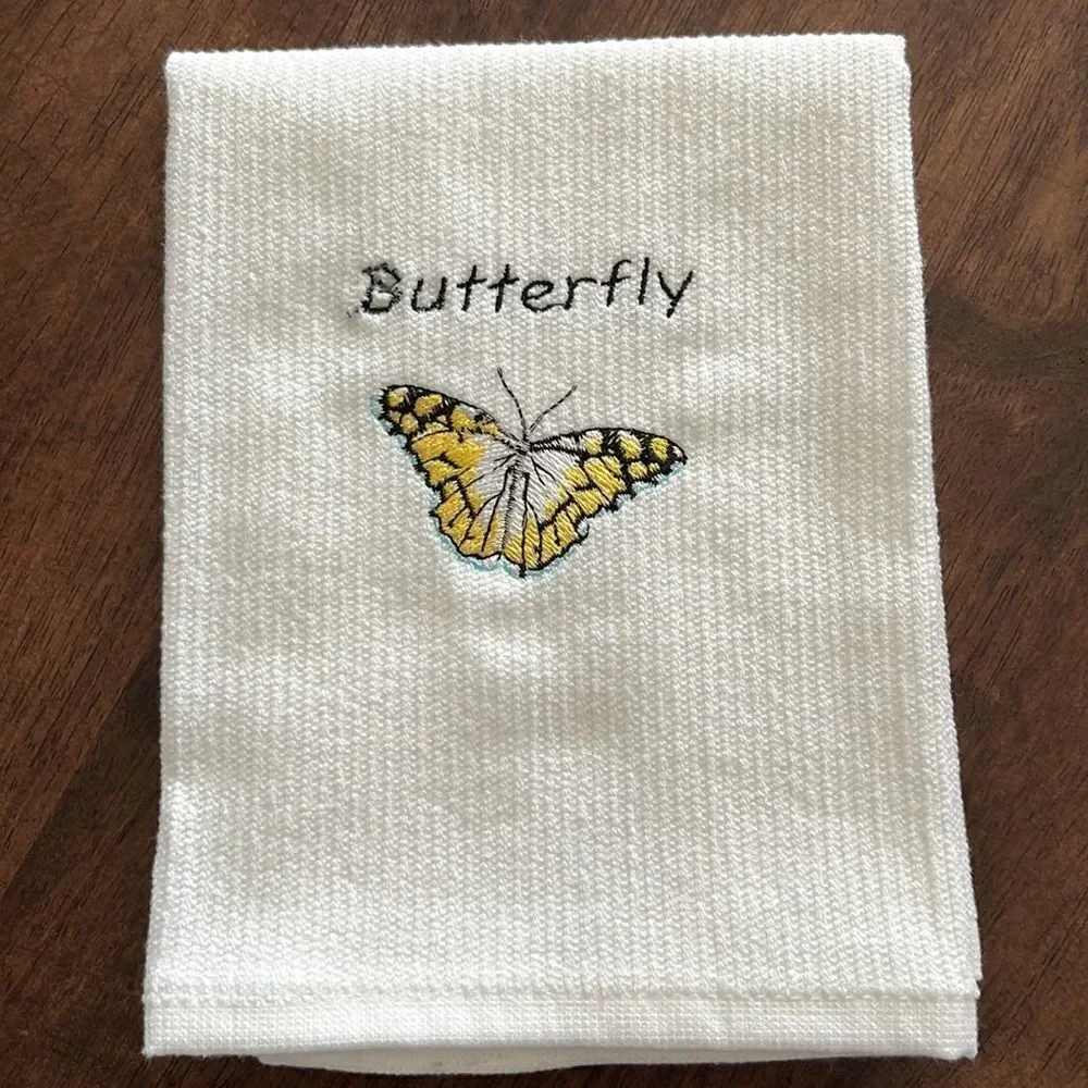 NEW flaws- Set of Gray and White 100% Cotton Embroidered Barmop Dishtowels